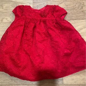 Pastourelle red floral lace fancy dress matching solid red bloomers size 24m EUC